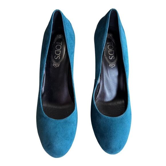 Tod's Blue Suede Platform Pumps w/ Rubber Pebbles Size 39.5/ US 9.5 - Picture 2 of 9
